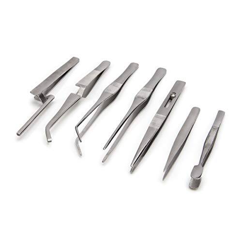 Steelman 7-Piece Tweezer Variety Tool Set for Electronic Repairs, Jewelry Making, and Model Building, Stainless Steel, Includes Sharp, Angled, Blunt, and Offset Tips, Storage Case Included