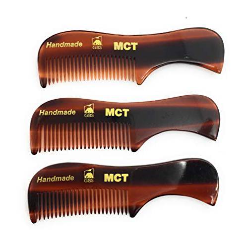 G.B.S MCT Stylish Pocket Comb Beard and Mustache Grooming for Men Daily Base Tortoise Hand-Made Cellulose Acetate Use for Home, Travel, Office (3 long) Pack 3 Christmas Day Gift, Thanksgiving Day Gift