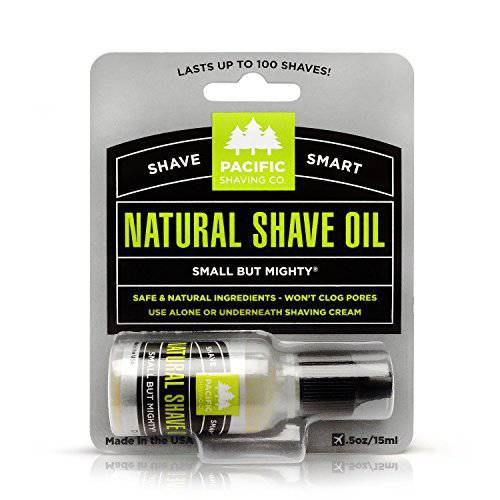 Pacific Shaving Company Natural Shaving Oil - Helps Eliminate Nicks, & Razor Burn, Soothes & Moisturizes Skin, Reduces Irritation with Safe, Made in USA, 0.5 Oz