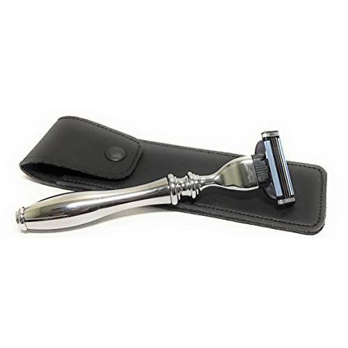 G.B.S Triple Blade Stainless Steel Razor- Durable, Shiny, Easy to use, Comes with A Leather Case