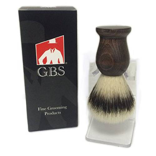 G.B.S Classic Synthetic 3rd Generation Bristle Shaving Brush with Durable Clear Brush Stand - Vegan Brush Generates Lather for Wet Shaving Lovers Durable Wooden Handle 20 mm Knot