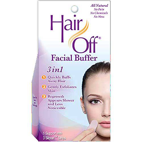 Hair Off Facial Buffer - All-Natural, Pain & Chemical Free Hair Removal - Exfoliates Skin - Slows & Lessens Regrowth - Good for Travel & Touch-Ups (3 Buffers Per Box, Pack of 3)