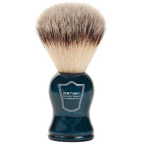 Parker Safety Razor Synthetic Bristle Wood Handle Shaving Brush – Brush Stand Included - Blue Wood Handle