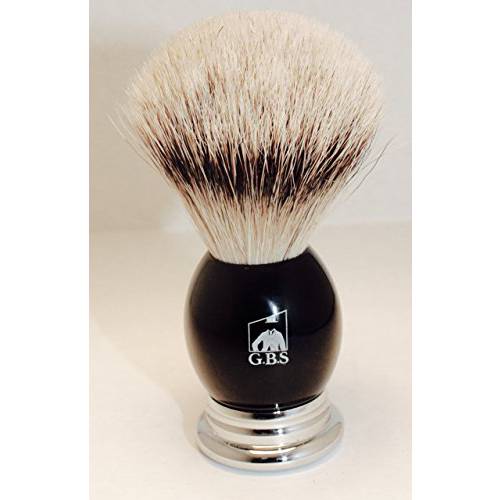 G.B.S Silvertip Pure Badger Bristle Shaving Brush- Resin Black Handle with Stand Extra soft Bristles Generates High Lather Premium Shiny Handle Long Loft Bristles Perfect for Daily Grooming 23 MM Knot