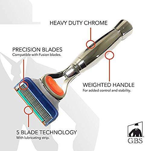G.B.S stylish Chrome Handle shaving Razor With Protective Leather Case -5 Blade technology Style Long Handled Safety Razor For Home, Travel Razor For A Smooth Close Shave Good