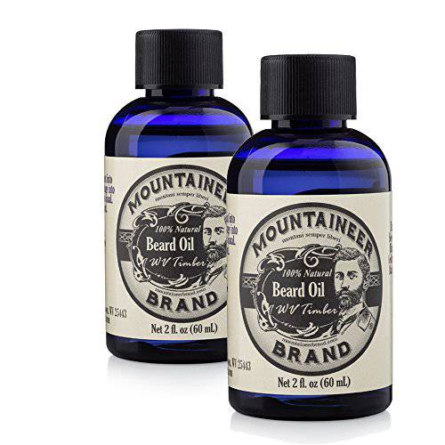 Mountaineer Brand Beard Oil | Natural Beard Oil For Men Conditions Softens Hydrates Hair Soothes Dry Itchy Skin | Beard Oil Growth for Men | Grooming Beard Maintenance Treatment | WV Timber 2 Pack 4oz