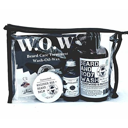 Famous Beard Oil Hydrating Beard Care WOW Kit Highlander - Includes Beard Balm, Beard Oil and Beard and Body Wash