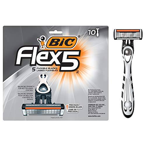 BIC Flex 5 Titanium 5-Blade Disposable Razor for Men, Sensitive Skin Razor For Smooth, Comfortable and Close Shave, 10 Piece Razor Set