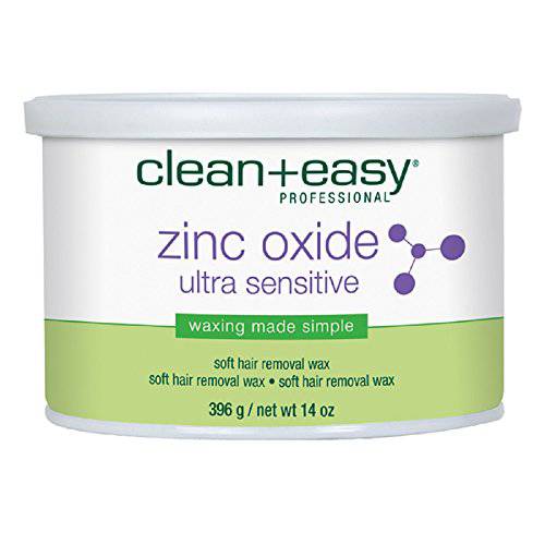 Clean + Easy Zinc Oxide Ultra Sensitive Hair Removal Depilatory Soft Wax, Soothes and Calms Skin Before and After Waxing - Perfect for Delicate Skin, Removes Fine to Medium Hair, 14oz