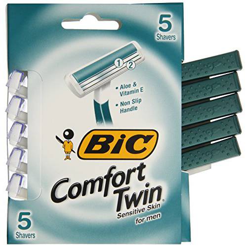 BIC Comfort Twin Men’s Disposable Razor, Twin Blade, 5 Count, Sensitive Skin Razor For an Ultra Soothing and Comfortable Shave