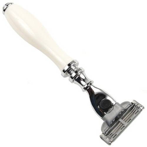 Parker Safety Razor – Deluxe Mach 3 Razor with Triple Blades for Close Shave – Premium White Resin Handle with Chrome Trim