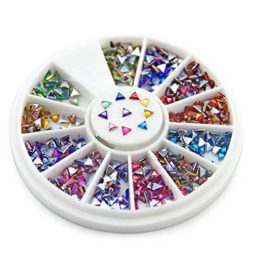 KADS AB 1.5 * 3MM Triangle Colorful Rhinestones 600 Piece 17 Color Nail Art Manicure Wheels Valentine’s Day Nail Decoration