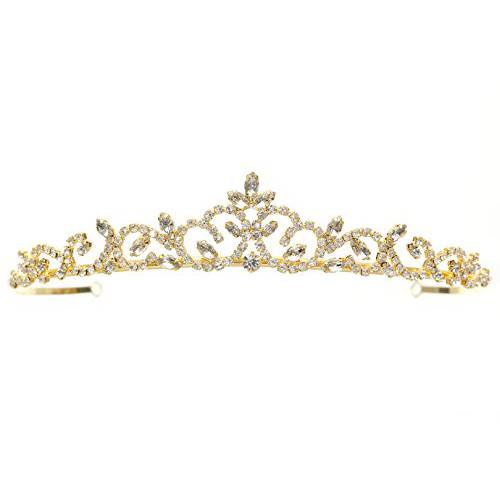 Bridal Princess Rhinestones Crystal Flower Wedding Tiara Crown - Gold Plating T1178