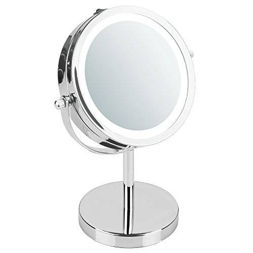 iDesign Lighted Free Standing Vanity Makeup Mirror for Bathroom Countertops - Chrome, 10 Inch