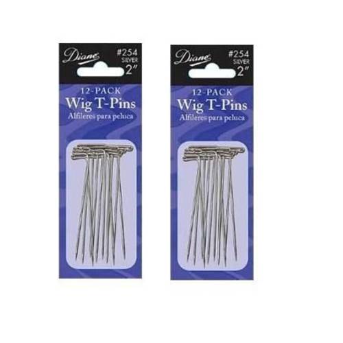 DIANE WIG T-PINS 2-12 COUNT, 24 PINS, 2 LONG, EASY TO AND REMOVE FROM WIG HEAD, T-PINS