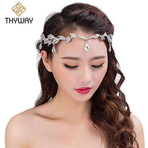 ThyWay Elegant Rhinestone Crystal Silver Leaf Wedding Headpiece Headband Bridal Tiara Crown