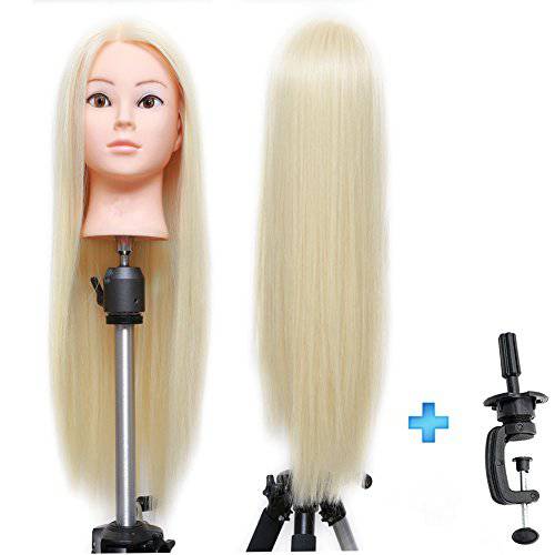 ERSIMAN 27 Cosmetology Synthetic Fiber Blonde Hair Mannequin Head Manikin Training Head with Free Clamp