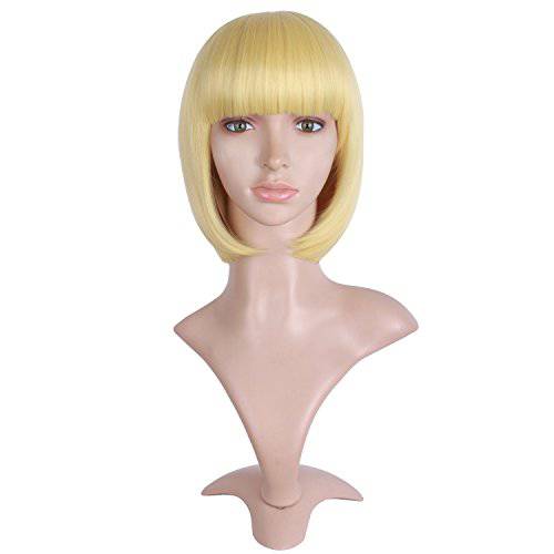 MapofBeauty 12 Inch/30cm Fashion Lady Short Straight Flat Bangs Bob Wig (Blonde)