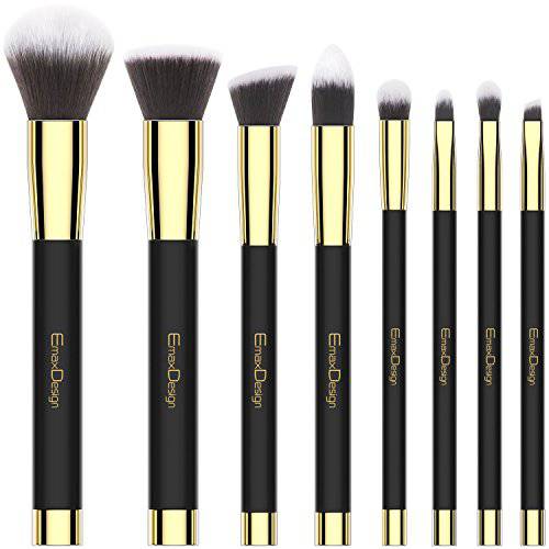 Makeup Brushes EmaxDesign 8 Pieces Makeup Brush Set Face Eye Shadow Eyeliner Foundation Blush Lip Powder Liquid Cream Cosmetics Blending Brush Tools (Golden Black)