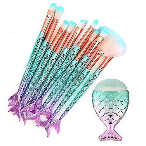 Funfunman Makeup Brushes 11PCS Make Up Foundation Eyebrow Eyeliner Blush Cosmetic Concealer Brushes(Mermaid Colorful)