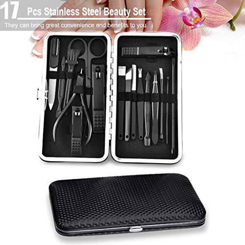 Nail Cutting Kit, Manicure Pedicure Set, Arony 17 in 1 Stainless Steel Manicure Pedicure Kit, Manicure Kit, Nail Clipper Set, Professional Grooming Kit, Nail Tools with Luxurious Leather Travel Case
