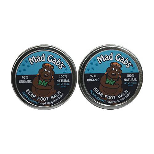 Mad Gab’s 2 pack Natural & Organic, Hydrating, Shea Butter Bear Foot Balm-Peppermint Essential Oil, 1.5 oz