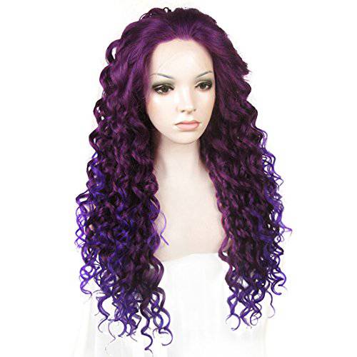 Ebingoo Fashion Purple Mixed Lace Front Wigs Long Curly Wavy Synthetic Lace Party Wigs Heat Resistant Fiber for Daily Wear