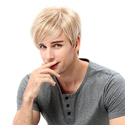 STfantasy Mens Wig Ombre Blonde Short Straight Synthetic Hair for Male Guy Everyday Daily Anime Cosplay Party w/Cap