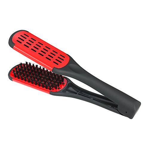 Hair Straightener Hair Straightening Comb Double Sided Brush Clamp Straightener Natural Fibres (Red)