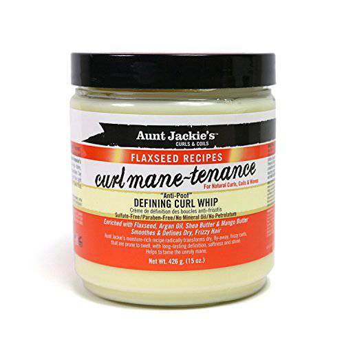 Aunt Jackie’s Flaxseed Recipes Curl Mane-Tenance Anti-Poof Defining Curl Whip, Smoothes and Defines Dry, Frizzy Hair for Natural Curls, 15 oz