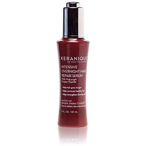 Keranique Intensive Overnight Hair Serum, 2 Fl Oz – Keratin Amino Complex, Sulfate, Dyes and Parabens Free | Helps Grow Longer, Promote Healthy and Strengthen Thinning Hair