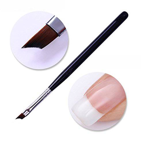 Oblique Head French Tip Nail Brush Black Handle UV Gel Acrylic Painting Drawing Pen Pack of 1
