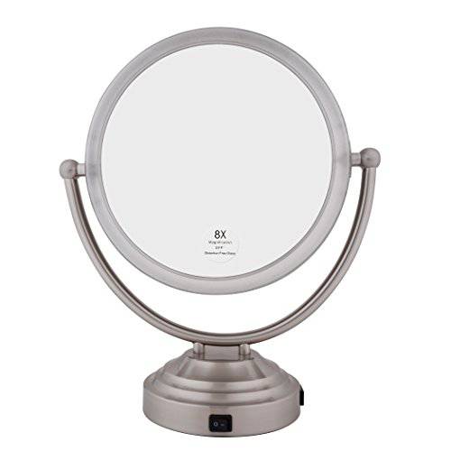 Floxite Lighted Mirror, 8X Plus 1X Magnification, Brushed Nickel, 11