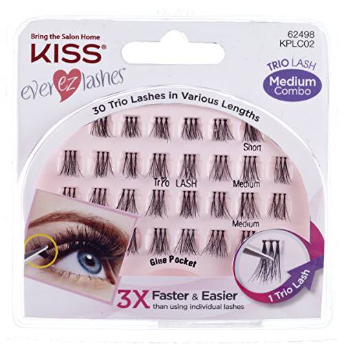 KISS Looks So Natural Trio Lash Medium Combo Pack, False Eyelashes with Tapered End Technology, 3D Lengths & Angles, Easy Grip Tray with Built-In Glue Pocket, 30 Trio Lashes in Short & Medium Lengths