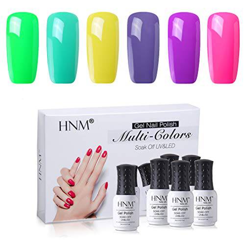 HNM Gel Nail Polish Set Soak Off UV LED Nail Varnish Manicure Salon Nail Art Starter Kit 6 Colors Gift Box C009