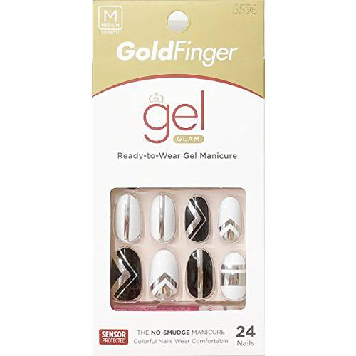 Gold Finger Full Cover Nails Gel Glam 24 Nails Long Length
