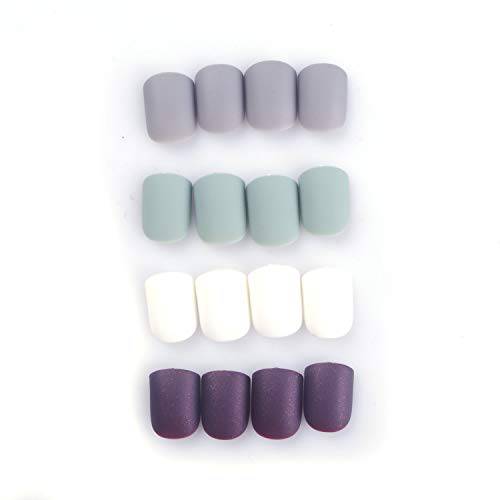 SIUSIO 96Pcs Fake Nails Press on Square Colorful Acrylic Full Cover Matte Top Coat Nail for Salons and DIY Covered Gel Short False Nail Art Tips Sets for Women and Girls(Gray)