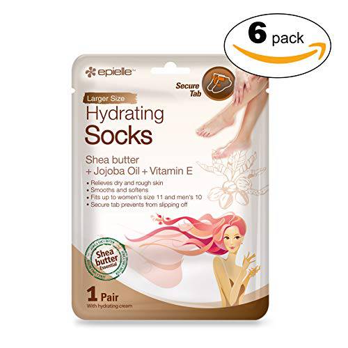 Epielle Hydrating Foot Masks (Socks 6pk) for foot cracked and dry heel to toe and callus Spa Masks - Shea butter + Jojoba Oil + Vitamin E Moisturize feet & soften cuticles and rough heels.. STOCKING STUFFERS