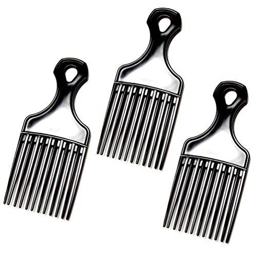 Luxxii (3 Pack) 7 Black Afro Pick Lift Hair Comb Detangle Wig Braid Hair Man Styling Comb (Black)