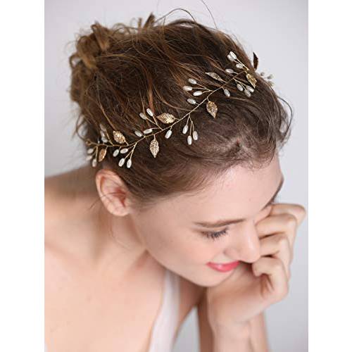 fxmimior Wedding Bridal Vintage Leaf Headband Headpiece Tiara Bride Hair Accessories (gold)