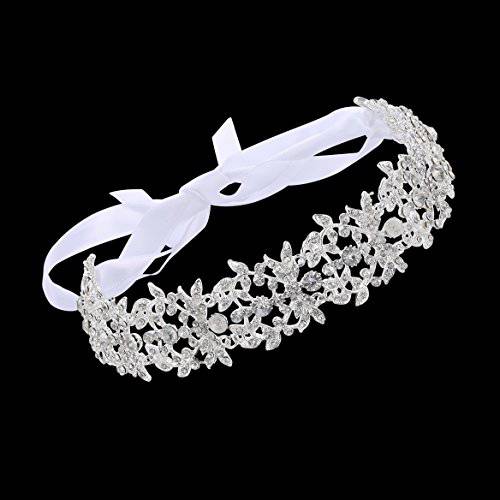 BABEYOND Bridal Rhinestone Headband Wedding Headpiece for Bride Crystal Hair Accessories Vine Hairband with Lace Ribbon (Style-3-Silver)