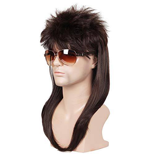 Mullet Wigs for Men 80s Costumes Fancy Party Accessory Cosplay Wig (Brown)