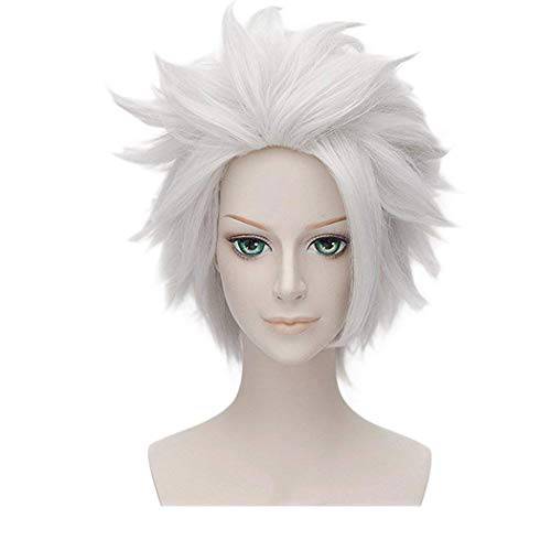Qaccf Anime Short Layered Halloween Party Costume Cosplay Wig (Silver Grey)