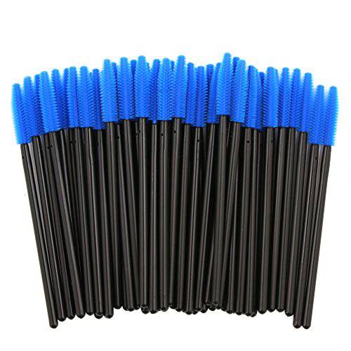 KOLIGHT Pack of 100pcs Colorful Disposable Mascara Brush Silicone Head Wands Applicator Makeup Eye Lash Brush Kits (Blue)