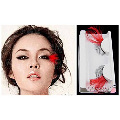 Dorisue Red Feather Eyelashes Halloween eyelashes Mad hatter accessories Sexy Feather Lashes RED Winged Costume Color Extra Extension false Eye Makeup Party Show Dramatic