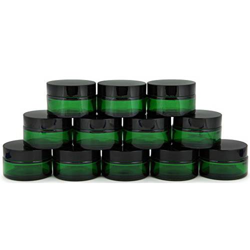 Vivaplex, 12, Green, 15 ml, Round Glass Jars, with Inner Liners and black Lids