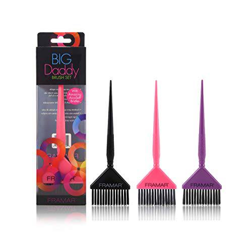 Framar Big Daddy Brush Set, Hair Color Brush Set - Hair Coloring Brush, Hair Dye Brush, Root touch up brush - 3 Pack