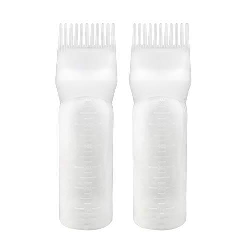 Root Comb Applicator Bottle, Yebeauty 2 Pack 6 Ounce Applicator Bottle for Hair Dye Bottle Applicator Brush Root Comb Bottle with Graduated Scale-White