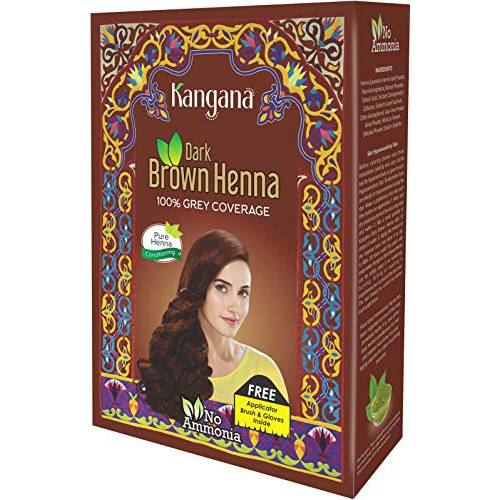 Kangana Henna Powder for Hair Dye/Colour - Dark Brown Henna Powder for 100% Grey Coverage - 6 pouches inside- Total 60g (2.11 Oz)