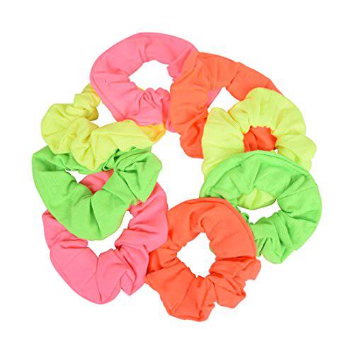 Set of 8 Neon Color Solid Scrunchies Hair Scrunchy (Pink Yellow Green Orange)